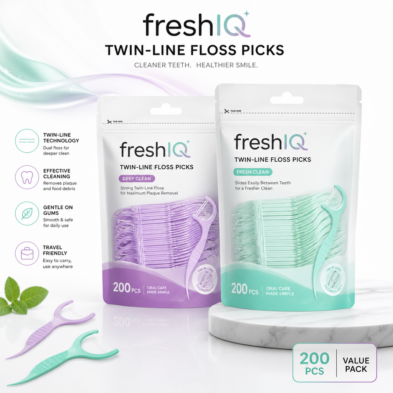 Twin-Line Floss Picks — 200 pcs